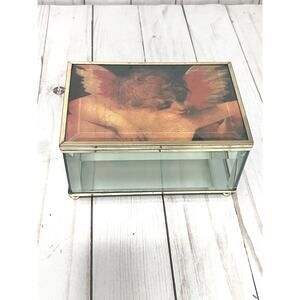 Y2K Beveled Glass Angel/Cherub 6x4” Jewelry Mirrored Lidded Trinket Box Footed